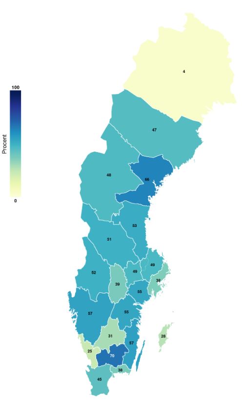 Andel män 2024 som handlagts med aktiv monitorering (riskgrupp lågrisk/gynnsam mellanrisk/ogynnsam mellanrisk)